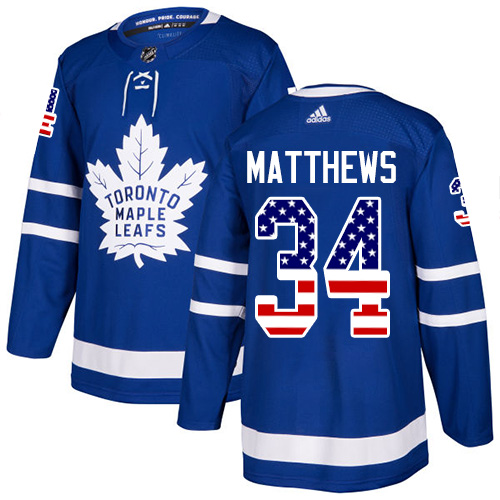 Adidas Maple Leafs #34 Auston Matthews Blue Home Authentic USA Flag Stitched Youth NHL Jersey